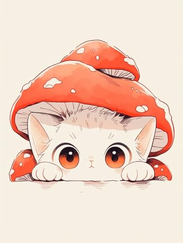 AMBATTERY DIY Knüpfkissen Cartoon-Katze,Tier Und Pilze Knüpfteppich Set Erwachsene Groß Knüpfsets Latch Hook Kit Selbst Knüpfen Für Farbmuster Vorbedruckt 23x35in von AMBATTERY