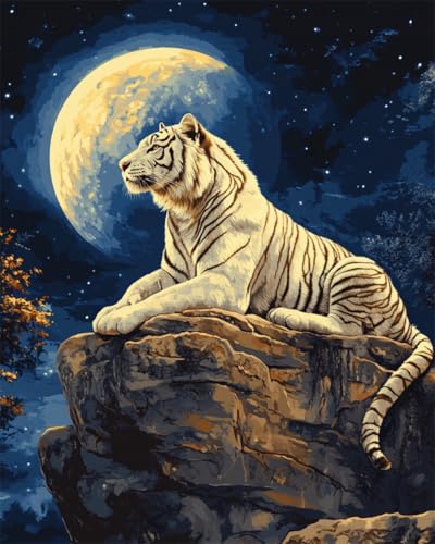 AMBATTERY DIY Knüpfteppich Anime Weißer Tiger Tier Knüpfteppich Zum Selber Knüpfen Mit Kissen Knüpf-Sets Latch Hook Kit Knüpfen Set Erwachsene Gross Häkeln 35x46in von AMBATTERY