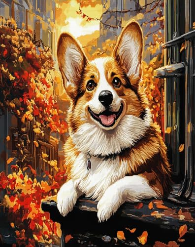 AMBATTERY DIY Knüpfteppich Cartoon-Corgi-Tier Eppich Knüpfen Set，Knüpfteppich Zum Selber Knüpfen Mit Bedruckter Leinwand，Knüpfkissen Set Für Erwachsene 35x46in von AMBATTERY