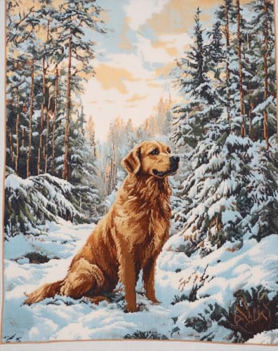 AMBATTERY DIY Knüpfteppich Cartoon-Golden Retriever-Tier Knüpfteppich Für Erwachsene Zum Selber Knüpfen，DIY Knüpfsets Kreuzstich Teppich Set Mit Werkzeug Latch Hook Kit 23x35in von AMBATTERY
