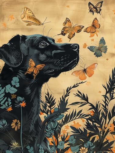 AMBATTERY DIY Knüpfteppich Cartoon-Hundetier Und Schmetterling Knüpfteppich Set Erwachsene Groß Knüpfsets Latch Hook Kit Selbst Knüpfen Für Farbmuster Vorbedruckt 23x35in von AMBATTERY