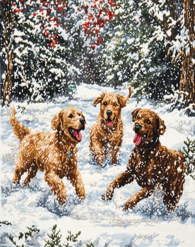 AMBATTERY DIY Knüpfteppich Hund Im Schnee Knüpfteppich Für Erwachsene Zum Selber Knüpfen，DIY Knüpfsets Kreuzstich Teppich Set Mit Werkzeug Latch Hook Kit 23x35in von AMBATTERY