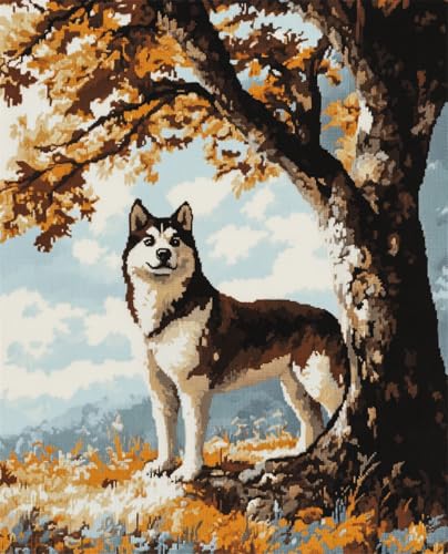 AMBATTERY DIY Knüpfteppich Set Akita-Hundetier Und Großer Baum Knüpfteppich Set Für Erwachsene Zum Selber，Teppich Rasthaken Knüpfen Set Mit Vordruck，DIY 3D Handwerk Geschenk 31x63in von AMBATTERY
