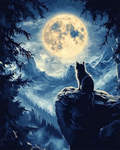 AMBATTERY DIY Knüpfteppich Set Cartoon-Katze,Tier Und Mond Knüpfteppich Für Erwachsene Zum Selber Knüpfen,DIY Knüpfsets Kreuzstich Teppich Set Mit Werkzeug Latch Hook Kit 23x35in von AMBATTERY