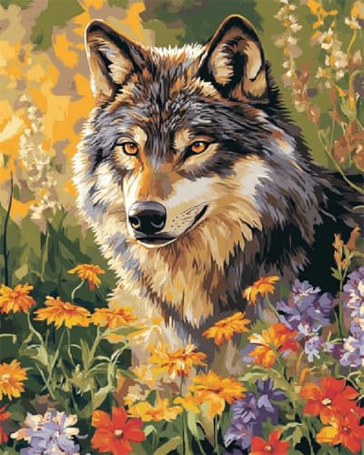 AMBATTERY DIY Knüpfteppich Set Fantasie Wolf Tier Und Blumen Knüpfen Set Erwachsene Vorgedruckt Teppich Knüpfsets Latch Hook Kit Selbst Handarbeit Set Für Erwachsene Anfänger 35x46in von AMBATTERY