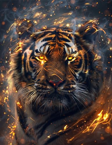 AMBATTERY DIY Knüpfteppich Set Vorgedruckt Cartoon-Tiger-Tier DIY Tapisserie Teppich Zum Selber Knüpfen Knüpf-Sets Kreuzstich Set Für Erwachsene Handwerk Geschenke 35x46in von AMBATTERY