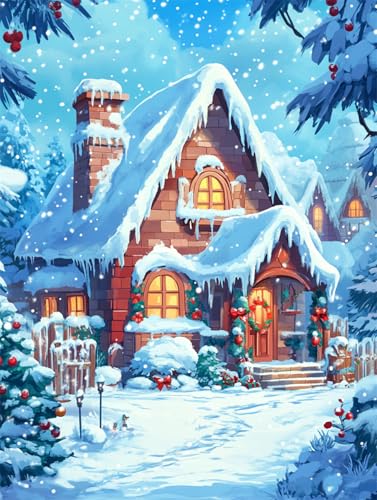 AMBATTERY DIY Knüpfteppich Set Vorgedruckt Schneehüttenlandschaft Knüpfteppich Set Erwachsene Groß Knüpfsets Latch Hook Kit Selbst Knüpfen Für Farbmuster Vorbedruckt 23x35in von AMBATTERY