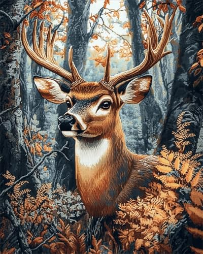 AMBATTERY DIY Knüpfteppich Waldhirschtier Knüpfset Mit Werkzeug Latch Hook Kit Knüpfteppich 3D Knüpfmatte Zum Selber Knüpfen Teppich Für Erwachsene Oder Anfänger 35x46in von AMBATTERY