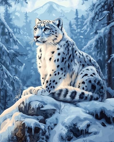 AMBATTERY DIY Knüpfteppich Zum Selber Knüpfen Cartoon Schneewald Leopard Tier Knüpfen Set Erwachsene Vorgedruckt Teppich Knüpfsets Latch Hook Kit Selbst Handarbeit Set Für Erwachsene Anfänger 35x46in von AMBATTERY