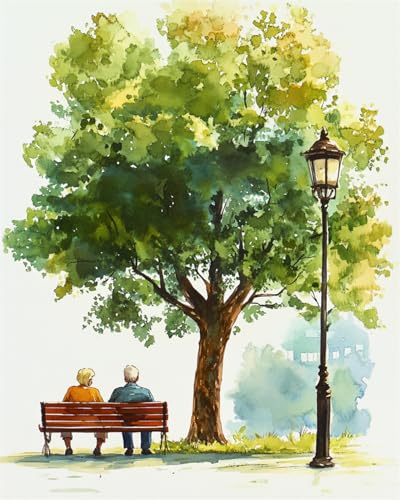 AMBATTERY DIY Set Erwachsene Cartoon Großer Baum Und Bank Handarbeit Set Knüpfen Teppich Knüpfen Kreuzstich Kits Für Erwachsene Oder Anfänger Knüpfteppich Kit Groß 23x35in von AMBATTERY