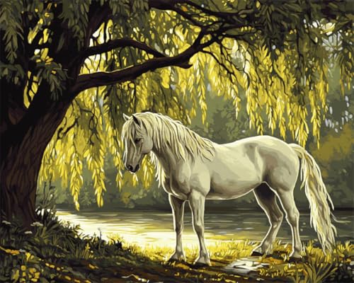 AMBATTERY DIY Set Erwachsene Pferde,Tiere Und Landschaft Knüpfteppich Knüpf-Sets Tapisserie Teppich Set Zum Selber Knüpfen Knüpfen Kit Für Erwachsene Handwerk Geschenke 35x46in von AMBATTERY
