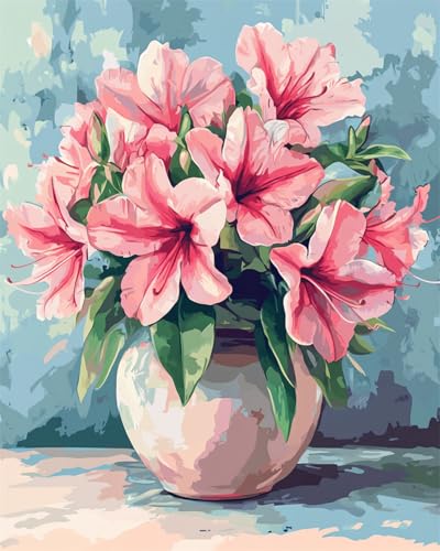 AMBATTERY DIY Set Erwachsene Rosa Blumen In Der Vase Knüpfset Mit Werkzeug Latch Hook Kit Knüpfteppich 3D Knüpfmatte Zum Selber Knüpfen Teppich Für Erwachsene Oder Anfänger 35x46in von AMBATTERY