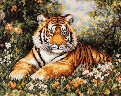 AMBATTERY DIY Set Erwachsene Tiger Tier Und Blumen Knüpfset Mit Werkzeug Latch Hook Kit Knüpfteppich 3D Knüpfmatte Zum Selber Knüpfen Teppich Für Erwachsene Oder Anfänger 31x63in von AMBATTERY