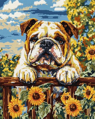 AMBATTERY DIY Teppich Knüpfen Set Erwachsene Bulldoggentier Und Sonnenblumen Tapisserie Teppich Knüpf-Sets Kreuzstich Kit Knüpfen Set Für Erwachsene DIY Handwerk Geschenke Fußabtreter 35x46in von AMBATTERY