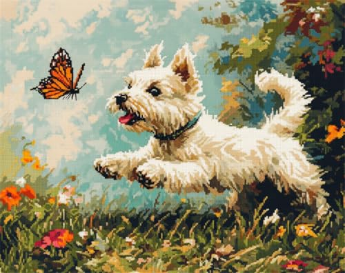 AMBATTERY DIY Teppich Knüpfen Set Erwachsene Cartoon Hund Und Schmetterling DIY Tapisserie Teppich Zum Selber Knüpfen Knüpf-Sets Kreuzstich Set Für Erwachsene Handwerk Geschenke 35x46in von AMBATTERY