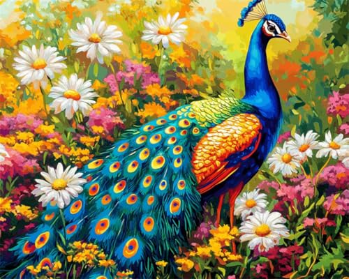 AMBATTERY DIY Teppich Knüpfen Set Erwachsene Fantasie Pfau Tiere Und Blumen Eppich Knüpfen Set,Knüpfteppich Zum Selber Knüpfen Mit Bedruckter Leinwand,Knüpfkissen Set Für Erwachsene 21x29in von AMBATTERY