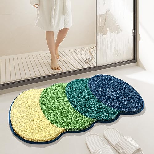 AMBATTERY Farbe Streifen Teppich Teppich Grün Und Gelb Badezimmerteppich 40X60Cm Toilette Badezimmer Bodenmatte Toilette Toilettentür Saugmatte von AMBATTERY