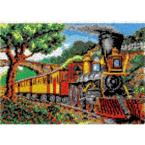 AMBATTERY Knüpfen Set Cartoon Retro Zug Fußmatte Teppich Making Kits，Geschenkverpackung DIY für Kinder/Erwachsene mit bedruckter Leinwand 20x15in von AMBATTERY