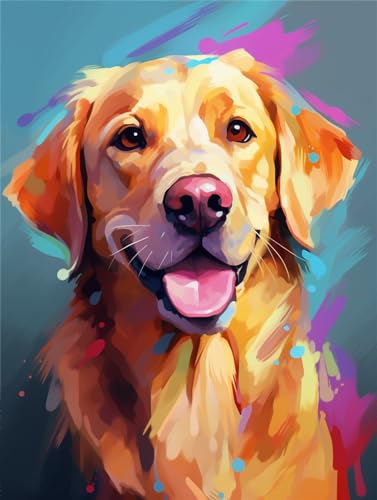 AMBATTERY Knüpfen Set Golden Retriever Tier，Handgefertigtes Set Zum Selbstknoten，Großer Knüpfteppich，Vorgedrucktes Muster，Teppich，Stickerei，Basteln Für Erwachsene 23x35in von AMBATTERY