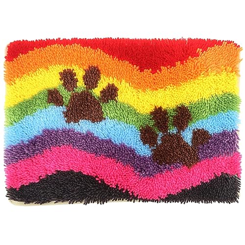 AMBATTERY Knüpfen Set Rainbow Anima Pa Druckt Fußmatte Teppich Making Kits, Geschenkverpackung DIY Für Kinder/Erwachsene Mit Bedruckter Leinwand 20X15In von AMBATTERY