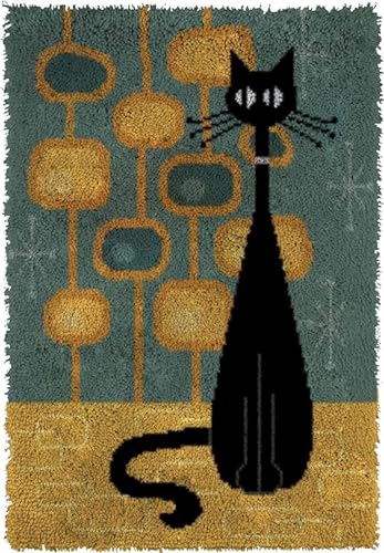 AMBATTERY Knüpfhaken-Bastelsets Abstrakte Katze Tier Verriegelungshaken Teppich Kits Für Erwachsene Kinder Bedruckte Leinwand Häkeln Handarbeit Handwerk Teppich Kissen Matte Wandteppich 21x29in von AMBATTERY