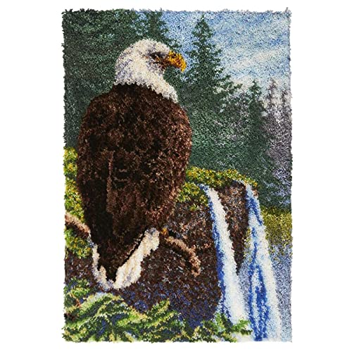 AMBATTERY Knüpfhaken-Bastelsets Landschaft Eagl Tier Fußmatte Teppich Herstellung Kits, Geschenkverpackung DIY Für Kinder/Erwachsene Mit Bedruckter Leinwand 23X35In von AMBATTERY