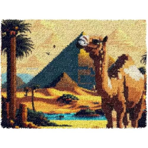 AMBATTERY Knüpfhaken-Bastelsets ägypten landschaft kamel Latch Hook Teppich für DIY mit Kissen Latch Sets Latch Hook Kit für Kinder und Erwachsene 25x46in von AMBATTERY