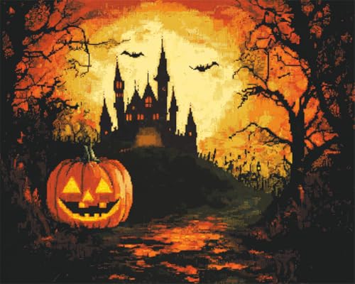 AMBATTERY Teppich Selber Machen Cartoon-Schloss Und Kürbis Knüpfset Mit Werkzeug Latch Hook Kit Knüpfteppich 3D Knüpfmatte Zum Selber Knüpfen Teppich Für Erwachsene Oder Anfänger 35x46in von AMBATTERY