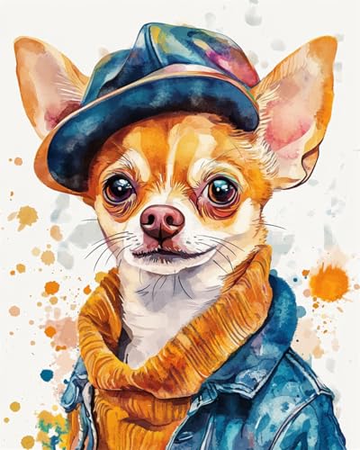AMBATTERY Teppich Selber Machen Fantasie Chihuahua Hund Tier Knüpfteppich Zum Selber Knüpfset Knüpfen Set 3D Teppich Tapisserie Set Für Erwachsene Anfänger Geschenk Latch Hook Kit 35x46in von AMBATTERY