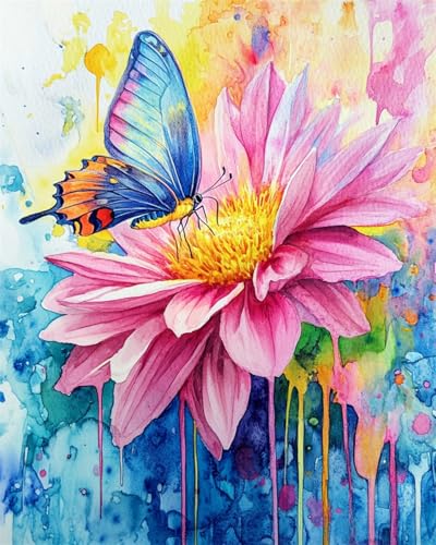 AMBATTERY Teppich Selber Machen Gekritzel,Blumen,Und,Schmetterlinge Handarbeit Set Knüpfen Teppich Knüpfen Kreuzstich Kits Für Erwachsene Oder Anfänger Knüpfteppich Kit Groß 23x35in von AMBATTERY