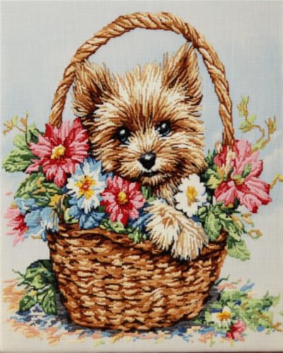 AMBATTERY Teppich Selber Machen Hund Im Blumenkorb Knüpfen Set Teppich Knüpfteppich Set Groß Latch Hook Kit Für Erwachsene，Knüpfen Tapisserie Knüpfpackung Für Home Decor 21x29in von AMBATTERY