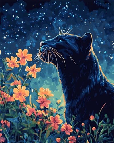 AMBATTERY Teppich Selber Machen Leopardentier Und Blumen Eppich Knüpfen Set,Knüpfteppich Zum Selber Knüpfen Mit Bedruckter Leinwand,Knüpfkissen Set Für Erwachsene 21x29in von AMBATTERY