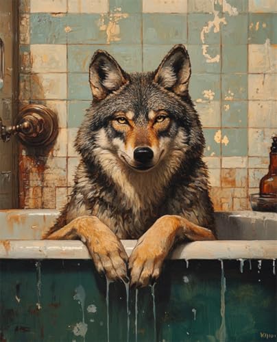 AMBATTERY Teppich Selber Machen Retro Wolf Tier Knüpfset Mit Werkzeug Latch Hook Kit Knüpfteppich 3D Knüpfmatte Zum Selber Knüpfen Teppich Für Erwachsene Oder Anfänger 31x45in von AMBATTERY