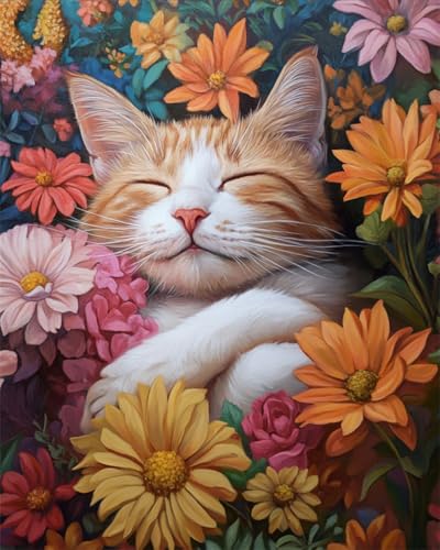 DIY Handarbeit Setkatzentiere Und Blumen Knüpf-Sets Vorgedruckt Erwachsene Knüpfset Teppich Knüpfkissen Set Knüpfsets Kreuzstich Tapisserie Kit 35x46in von AMBATTERY