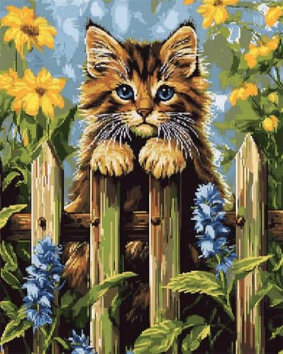 DIY Handarbeit Setkatzentiere Und Blumen Knüpfteppich Zum Selber Knüpfset Knüpfen Set 3D Teppich Tapisserie Set Für Erwachsene Anfänger Geschenk Latch Hook Kit 23x35in von AMBATTERY