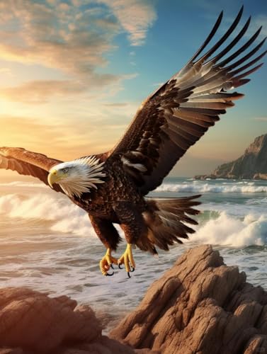 DIY Knüpfteppich Set Seelandschaft Und Adlertier Knüpfteppich Für Erwachsene Zum Selber Knüpfen，DIY Knüpfsets Kreuzstich Teppich Set Mit Werkzeug Latch Hook Kit 31x63in von AMBATTERY