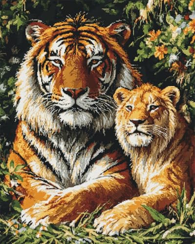DIY Teppich Knüpfen Set Erwachsene Löwen- Und Tigertiere Knüpfteppich Set Erwachsene Groß Knüpfsets Latch Hook Kit Selbst Knüpfen Für Farbmuster Vorbedruckt 31x45in von AMBATTERY