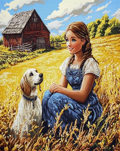Diy Teppich Knüpfen Set Erwachsene Cartoon-Hund Und Mädchen Diamond Painting Kit Round Knüpfteppich Zum Selber Knüpfen Extra Groß Teppich Knüpfstern Set Erwachsene Vorgedruckt Tapisserie D 31x45in von AMBATTERY