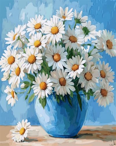 Diy Teppich Knüpfen Set Erwachsene Weiße Gänseblümchen In Der Vase Diamond Painting Kit Round Knüpfteppich Zum Selber Knüpfen Extra Groß Teppich Knüpfstern Set Erwachsene Vorgedruckt Tapis 23x35in von AMBATTERY