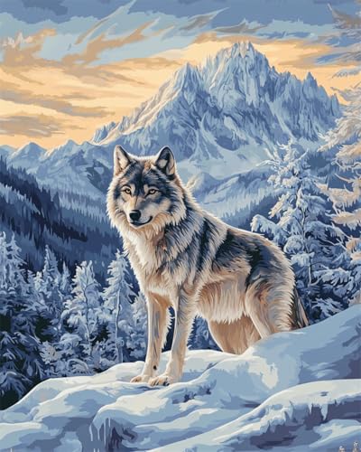 Teppich Selber Machen Fantasie Verschneite Berglandschaft Und Wolf Knüpfset Mit Werkzeug Latch Hook Kit Knüpfteppich 3D Knüpfmatte Zum Selber Knüpfen Teppich Für Erwachsene Oder Anfänger 35x46in von AMBATTERY
