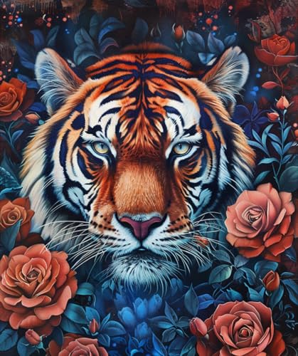 Teppich Selber Machen Tiger Tier Und Blumen Handarbeit Set Knüpfen Teppich Knüpfen Kreuzstich Kits Für Erwachsene Oder Anfänger Knüpfteppich Kit Groß 21x29in von AMBATTERY