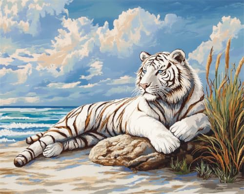 Teppich Selber Machen Weißer Tiger，Tier Und Seestück Knüpfteppich Zum Selber Knüpfen Erwachsene Anfänger Knüpfen Set Kissen Knüpfkissen Mit Vordruck Handarbeit Kit 31x45in von AMBATTERY