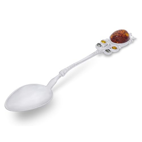AMBEDORA Silberlöffel Windsor mit Bernstein, Sterling Silber Glänzend, Baltischer Bernstein in Drei Farben, L. 12,7 cm von AMBEDORA