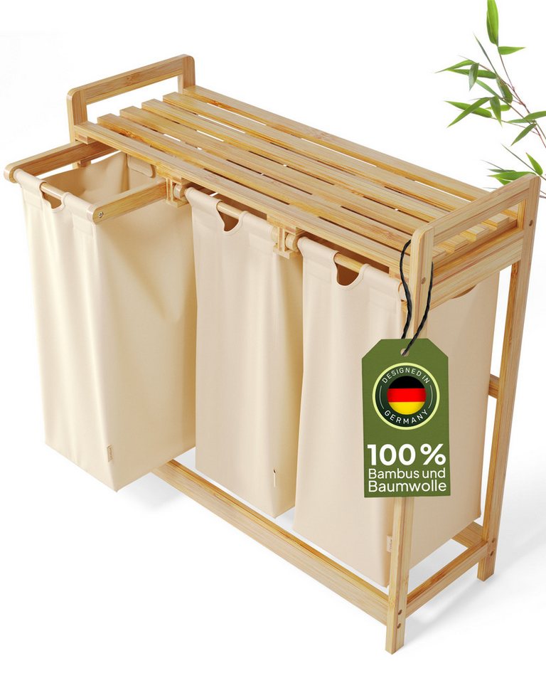 AMBIAVO Wäschekorb 3 Fächer aus Bambus und Baumwolle, mit Ablage AMBIAVO Wäschekorb 3 Fächer aus Bambus und Baumwolle, mit Ablage von AMBIAVO