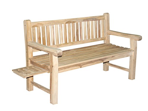 Ambientehome 2er Badoc Gartenbank Teaholz inklusive 1 Tablett circa 120 cm, natur, 120 x 55 x 93 cm, 69294 von AMBIENTE HOME