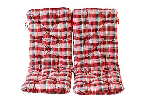 Ambientehome 2er Set Hochlehner Auflage Kissen Hanko Maxi, kariert rot, ca 120 x 50 x 8 cm, Rückenteil ca 70 cm, Polsterauflage von AMBIENTE HOME