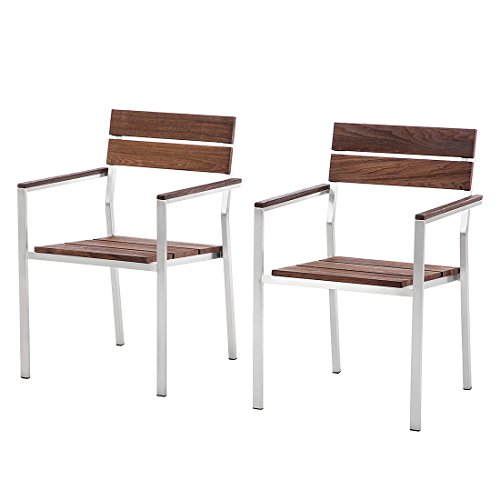 Ambientehome Stuhl, 2er Set Stapelstuhl Teakholz Edelstahl Soho Antik Sessel, braun, 56x61x86 cm, 69289 von AMBIENTE HOME