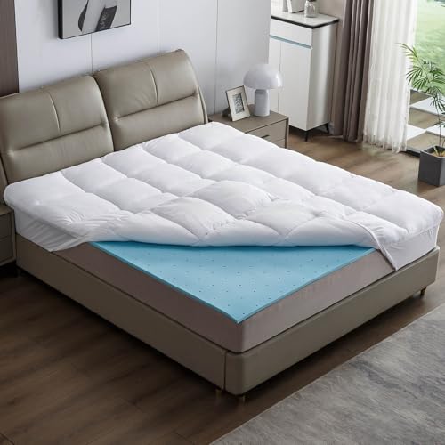 AMBINESS® Matratzen Topper mit Memory Foam Gel Kern | 7 Größen | 80x200cm - 180x200cm | 7cm Gelschaum Matratzentopper | Spannumrandung temperaturregulierend Maschinenwaschbar | Öko-Tex | 160x200cm von AMBINESS