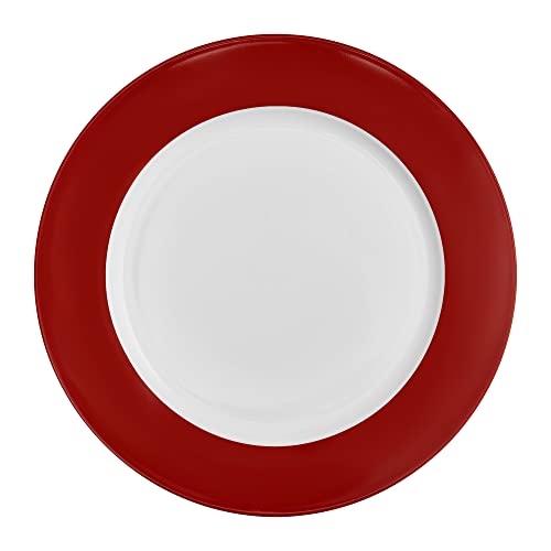 AMBITION Dessertteller Aura Red 19 x 19 x 1,5 cm Frühstücksteller weiß mit rotem Rand rund Porzellan Spülmaschine Mikrowelle von AMBITION