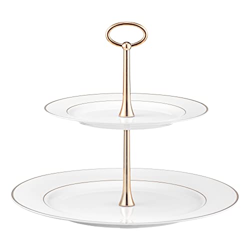 AMBITION Etagere 2 Etagen weiß gold Aura Gold ⌀27 cm aus Porzellan Edelstahl für Kuchen Muffins Obst rund von AMBITION